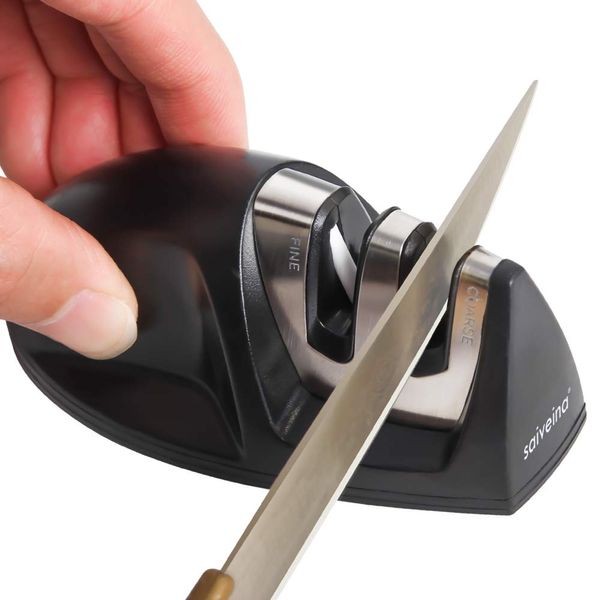 saiveina Knife Sharpener, Knife Sharpener, Tungsten Steel, Ultra Lightweight, Convenient, 2-Stage Sharpening System, Knife Sharpener, Coarse Sharpening, Fine Sharpening, Diamond Coating, Easy to Sharp, Anti-Slip, Professional Sharpening