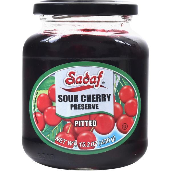 Sadaf Sour Cherry Preserves - Moraba Albaloo - Cherry Preserves for Cooking & Baking - Kosher - 15.5 oz Jar