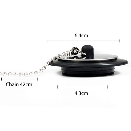 TRIXES Sink Plug - Chrome & Rubber - Bath Plug -Drain Cover - Pack of 2 - Bathroom Accessory for Baths - Sinks - 1.5 Inches - Long Metal Ball Chain - Great Universal Replacement