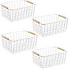 Wire Baskets with Handles Wire Storage Organizer Baskets for Kitchen 4 Set White