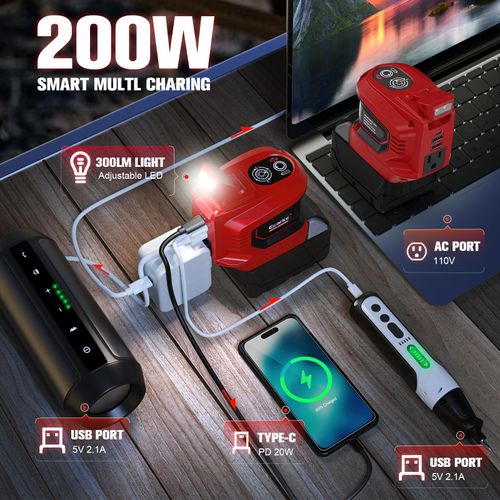 2PCS 200W Power Inverter for Milwaukee 18V Battery, DC 18V to AC 110-120V Battery Inverter, Portable Power Station Generator, Charger Adapter Powered Outlet with 2 USB Ports & 1 Type-C & 1 AC Outlet