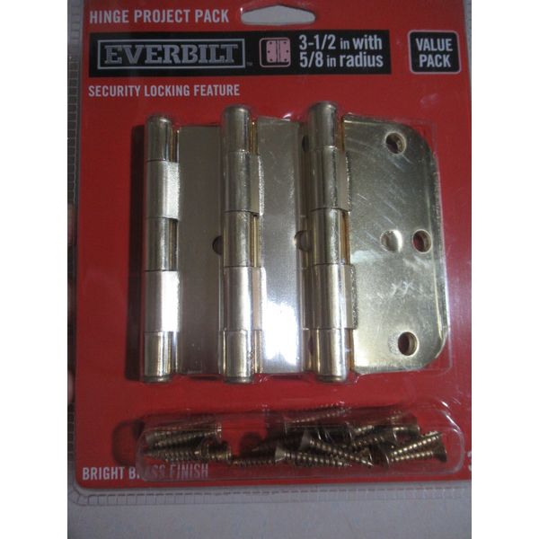 3 Pack NEW Everbilt 3 1/2" Bright Brass Finish Security Lock Door Hinge 807737
