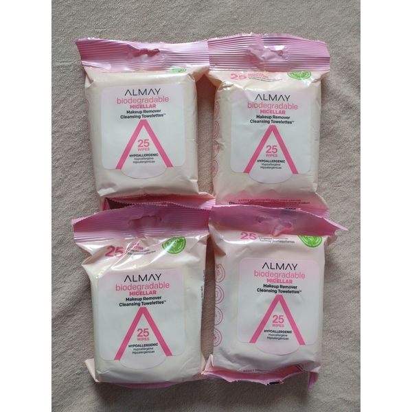 4 Almay Makeup Remover Cleansing Towelettes Biodegradable Micellar 25 wipes Ea