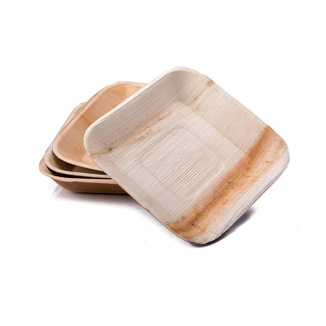 Dtocs Palm Leaf Plates 10 Square Dinner Plate Set - Pack 50 - Brown