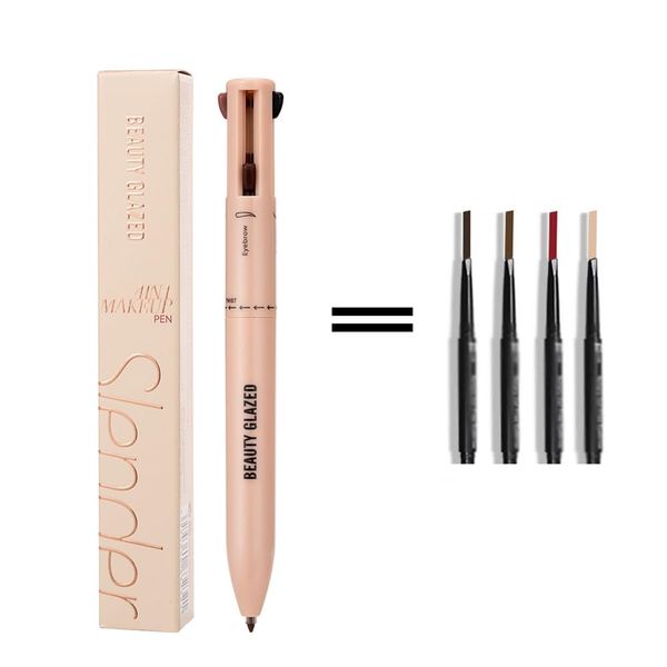 4-in-1 Makeup Pencil - Eyebrow Pencil, Eyeliner, Lip Liner & Highlighter - Multifunctional Makeup Pencil, Portable Beauty Cosmetics Set, Suitable for Travel (03#)