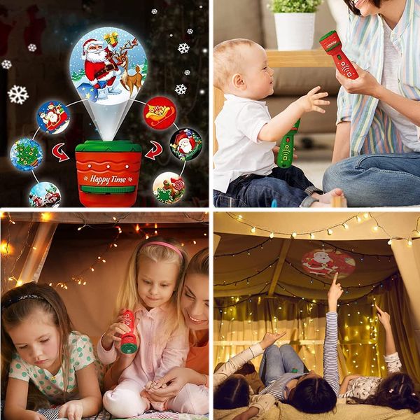 2Pcs Christmas Flashlight Projector for Kids, 24 Different Christmas Tree Santa Claus Christmas Image Projection Toys for Christmas Gift Home Birthday Party Light