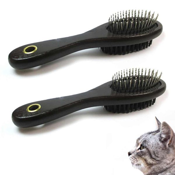 2 Double Sided Pet Brush Dog Cat Hair Grooming Coat Comb Fur Cleaner Pin Bristle