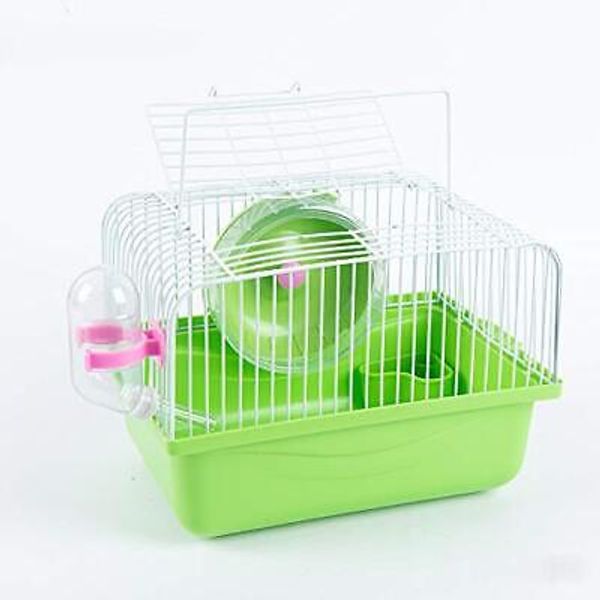 Pet Hamster Cage with Running Wheel Water Bottle Food Basin Portable Green