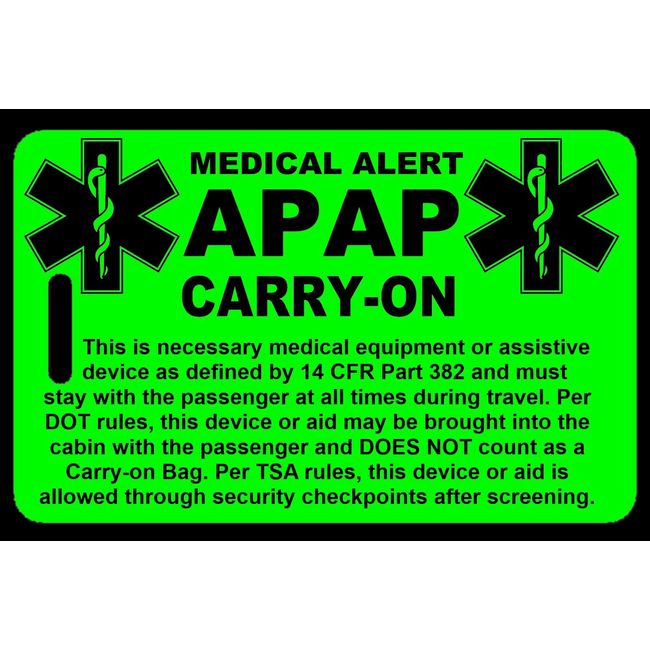 Hi-Viz Green Carry-On APAP  Bag Tag - TSA - Sleep Apnea