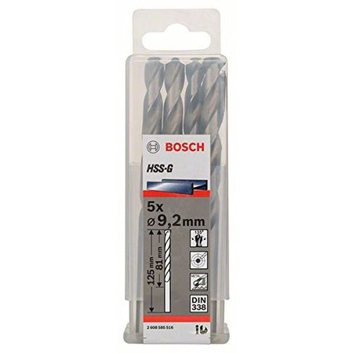 Bosch Professional 5x Metal drill bits HSS-G DIN 338 (for metal, Ø 9.2 x 81 x 125 mm, Accessory Drill Driver)