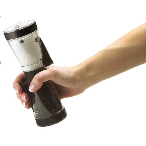 KAMENSTEIN One-Handed 2-in-a-1 Dual Salt and Pepper Grinder-Adjustable and Refillable, 8-Inch, Black