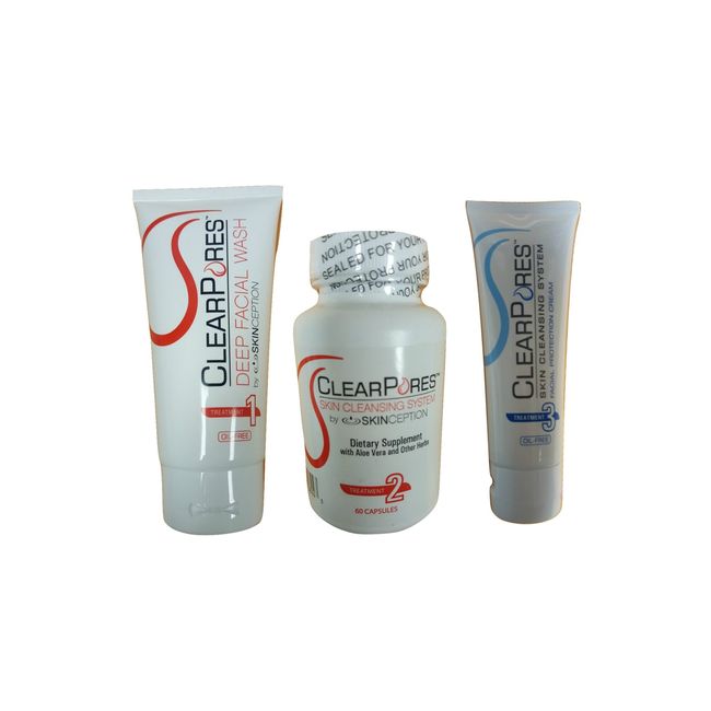 ClearPores Facial System - Acne Treatment - Clear Pores Deep Facial Wash Herbal Supplement Facial Protection Cream