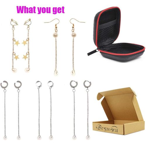 Laugwey Anti-Lost Earring Hook for Airpods, 5 Pairs Earring Accessory, Stainless Steel Clip-On Earrings, Suitable for Hiking/Jogging/Working/Running/Gym, Ultra-Light - Nickel Free