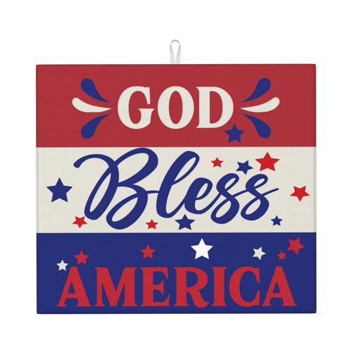 Patriotic God Bless America July 4th Drying Mat 16x18 Inch For Kitchen Counter Drying Mats Dish For Kitchen Counter Easy Clean Kitchen
