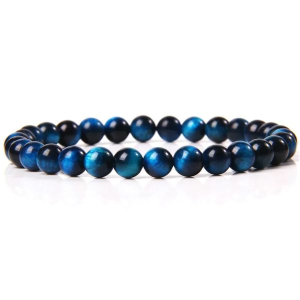 Hemasa 6mm Natural Stone Beads Bracelet/Blue Tiger/Eye lapis lazuli Beads Stretchable Bracelet for Women Men Yoga Energy Jewelry Tiger Eye 1