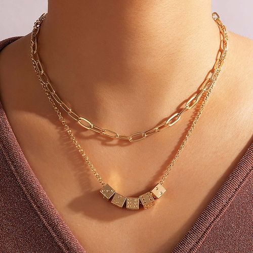 Inateannal Punk Stratificato Paperclip Catena Collana D'oro Dadi Ciondolo Collane Link Multistrato Clip Di Carta Collana Stratificazione Collana Choker Gioielli Per Le Donne E Le Ragazze