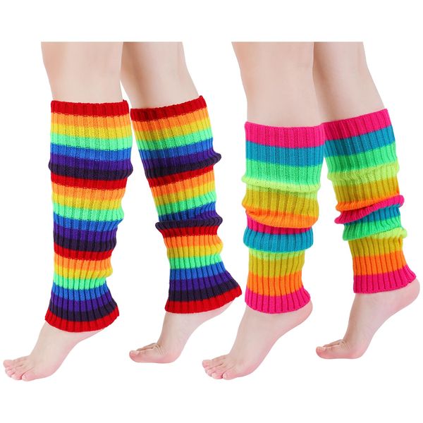 saerryor 2 Pair Leg Warmers, Rainbow Leg Warmers 80s Lgbt Long Socks Women Gay Pride Neon Leg Warmers Bisexual Accessories Rainbow Party Decoration for Women and Men