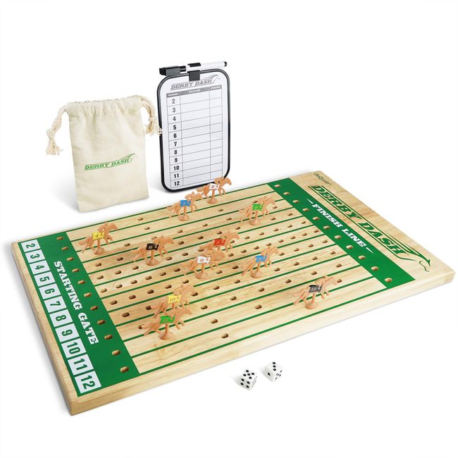 GoSports Derby Dash Horse Race Game Set - Tabletop Horse Racing with 2 Dice and Dry Erase Scoreboard