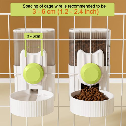Lemtrflo Rabbit Feeder for Cage,Hanging Automatic Cat Feeder and Water Dispenser,Ferret Cage Accessories,Food Water Bowl for Cats Rabbit Guinea Pig Cages(Cage Grid Spacing Over 1.2'')