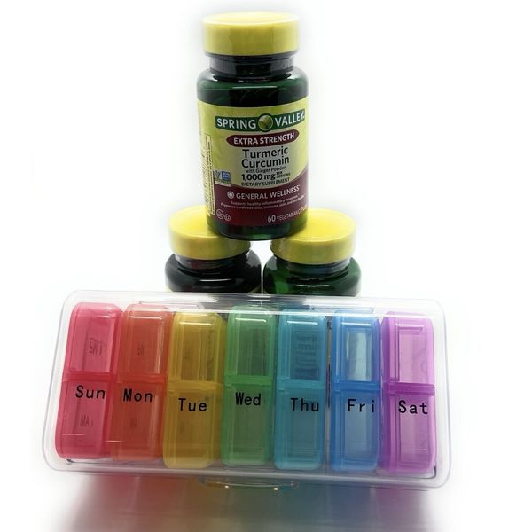 3 X Turmeric Curcumin W/Ginger 1000mg. 60 Caps. Plus 7 Day Pill Case