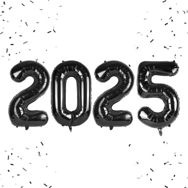 Happy New Year Balloon, 16inch New Year Letter Balloons NYE Decorations 2025, New Years Eve Party Supplies 2025 Set (Black)