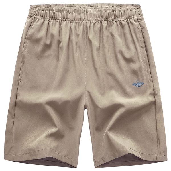 EXEKE Men's Quick Dry Running Shorts Lightweight Gym Workout Shorts with Zipper Pockets 252-5XL/Khaki 38-40