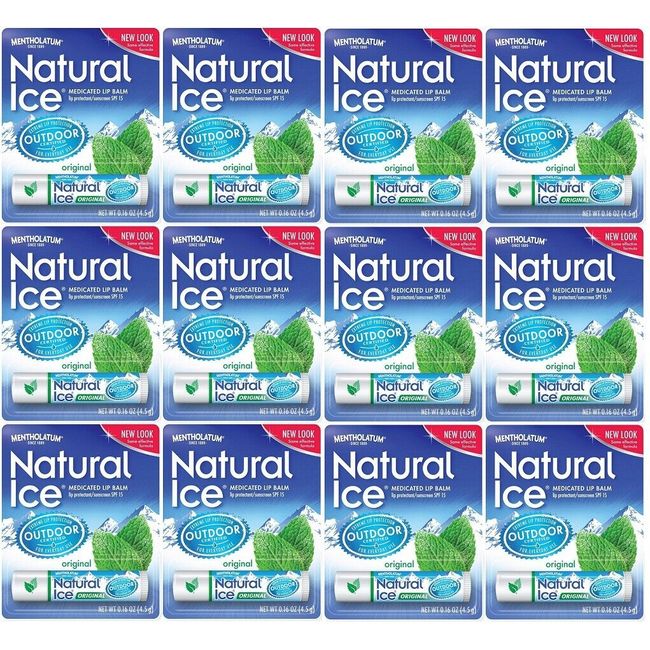 LOT OF 12 MENTHOLATUM NATURAL ICE MEDICATED ORIGINAL SPF 15 LIP PROTECTANT BALM