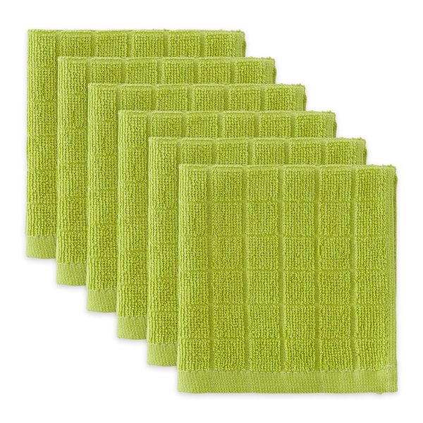 DII Basic Terry Collection Solid Windowpane Dishcloth Set, 12x12, Avocado, 6 Count