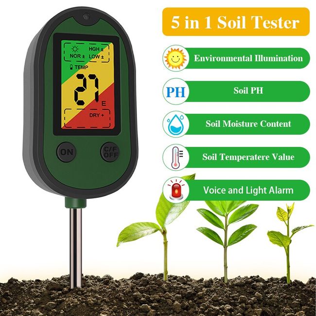 LCD Digital PH Soil Tester Water Moisture Temperature Sunlight Test Meter  Plant