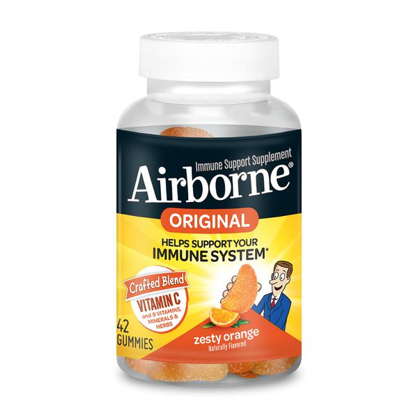 Airborne 750mg Vitamin C Gummies For Adults, Immune Support Supplement with Powerful Antioxidants Vitamins C & E - 42 Gummies, Zesty Orange Flavor