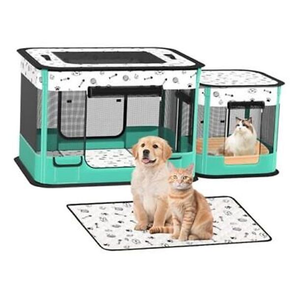 Puppy Playpen, Divisible Small Cat Dog Pet Playpen for Indoor, Outdoor Green