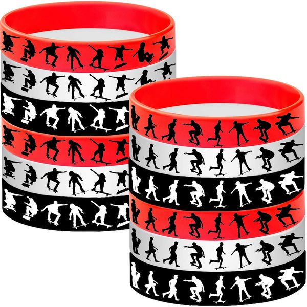 24PCS Skateboard Themed Rubber Bracelets Sport Wristbands Party Supplies Birthday Baby Shower Party Favors