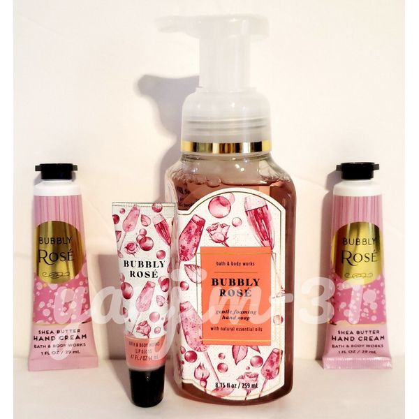 BATH AND BODY WORKS - BUBBLY ROSE - HAND SOAP + 2 HAND CREAM + LIP GLOSS - NEW