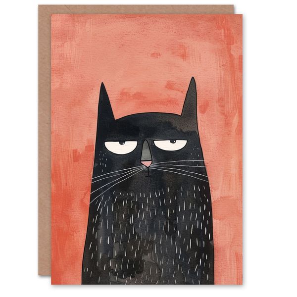 Grumpy Pet Black Cat Lover Cartoon Watercolour Birthday Card