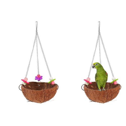 balacoo 2 Pcs Coconut Shell Bird Nest, Coconut Fiber Hanging Bed for Parrot, Natural Bird Nest Swing Toys for Parakeet Finch Canary, Cage Accessories