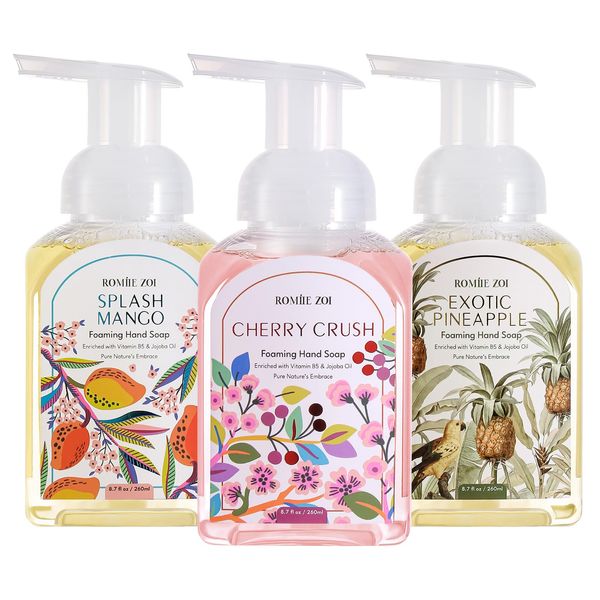 ROMIIE ZOI Mini Foaming Hand Soap - Pack of 3 - Splash Mango, Exotic Pineapple, Cherry Crush - 260 ML/ 8.7 FL. OZ Each