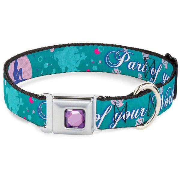 Buckle-Down Seatbelt Buckle Dog Collar - Little Mermaid Silhouette Scenes PART OF YOUR WORLD Blues - 1" Wide - Fits 15-26" Neck - Large