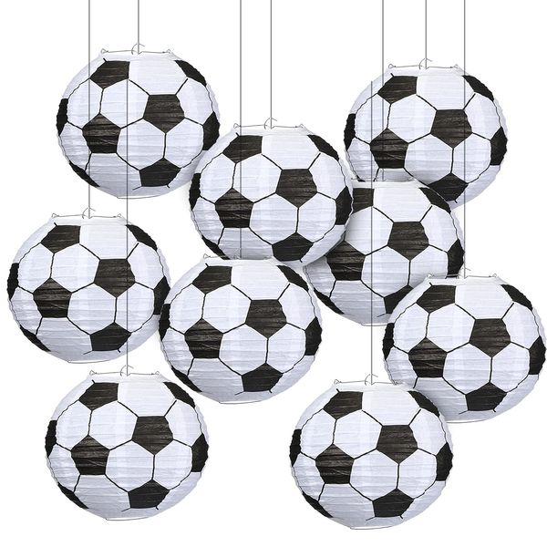 Wettal 9 Pieces 10 Inch Soccer Paper Lanterns Sports Ball Paper Hanging Lantern Soccer Football Paper Lantern for Kids Birthday Party Sport Theme Bar Soccer Game Party Favor