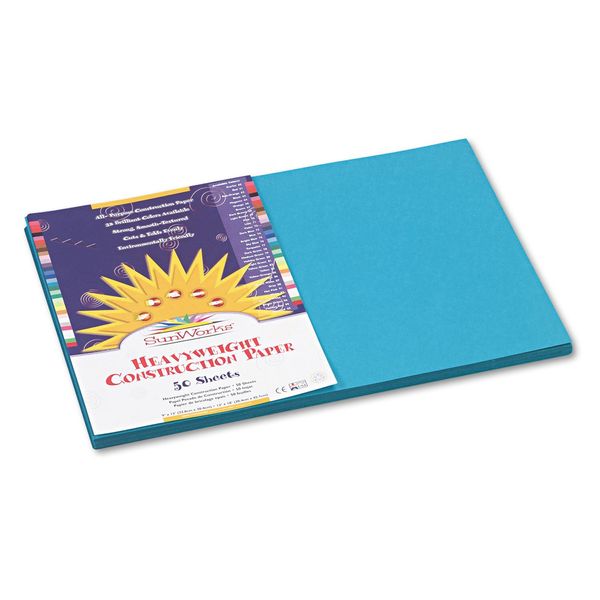 SunWorks 7707 Construction Paper, 58 lbs., 12 x 18, Turquoise, 50 Sheets/Pack