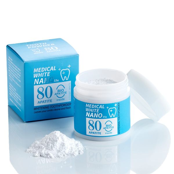 Medical White NANO 80 Whitening Toothpaste, Formulated with 80% Apatite, Highest Level of Particle Fineness, Stain Removal, Powder, 30-60 Day Supply