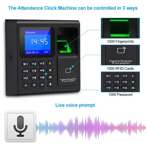 KDL Intelligent Biometric Fingerprint Time and Attendance Machine Fingerprint Recognition Time Clock Recorder RFID Access Control Keypad for Employee Check-in and Door Security System