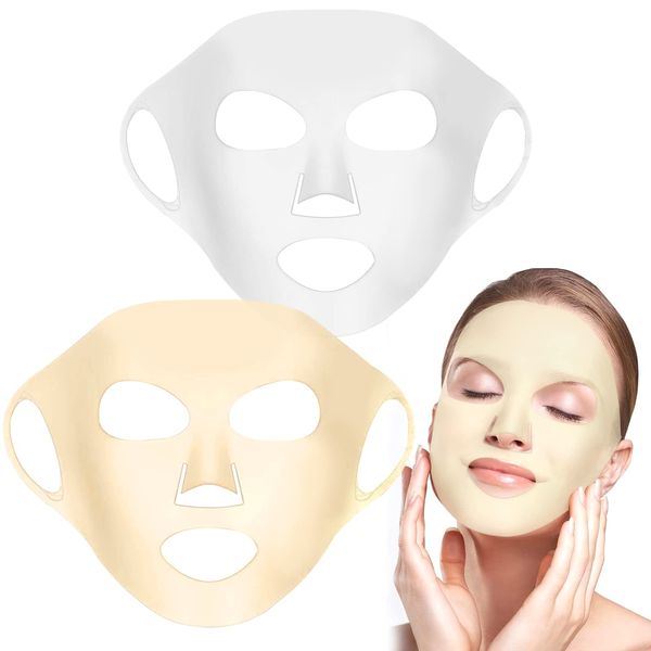 Silicone Face Mask Cover, 2 Pcs Reusable Silicone Mask Cover 3D Facial Mask Cover Facial Steam Moisturizing Face Mask Holder for Sheet Mask(Gold+White)