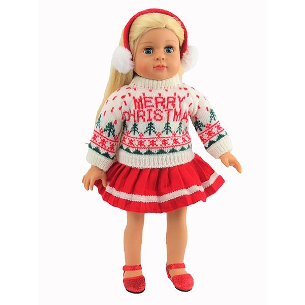 Merry Christmas Sweater Skirt Set Outfit for 18-Inch Dolls | Premium Quality & Trendy Design | Dolls Clothes | Outfit Fashions for Dolls for Popular Brands