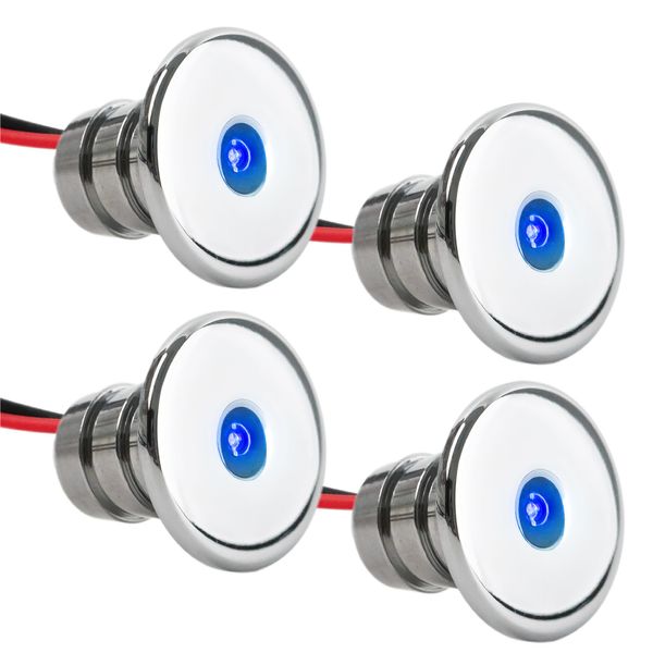 Five Oceans LED Marine Courtesy Lights, 4-Pack Boat Mini Accent Light, Round Deluxe Light for Boat Interior, Deck, Cockpit, Blue LED, for Pontoon, Fishing Boat, Bass Boat, Sailboat, RVs - FO-2445-M4