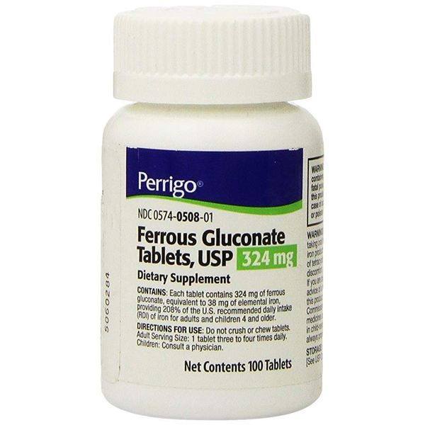 Perrigo Ferrous Gluconate Green Tablets, 324mg, 100ct (3 Pack)