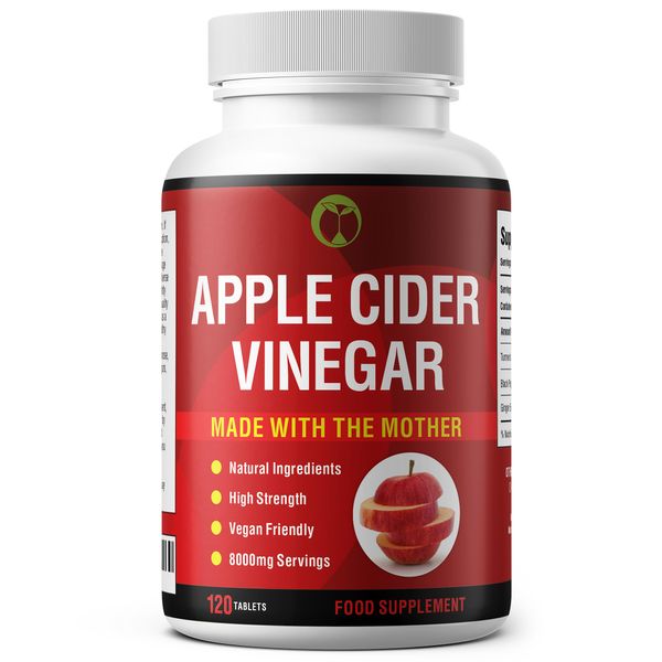 Apple Cider Vinegar with Mother | Raw & Unfiltered | 120 Vegan Tablets | High Strength 8000mg Per Serving | Made in The UK | Natural Food Supplement (120)