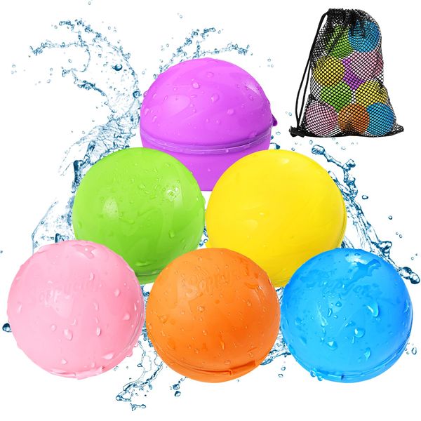 SOPPYCID Reusable Water balloons, Summer Toy Water Toy for Boys and Girls, Pool Beach Toys for Kids ages 3-12, Outdoor Activities Water Toys Self Sealing Water Splash Ball for Fun (6Pack)