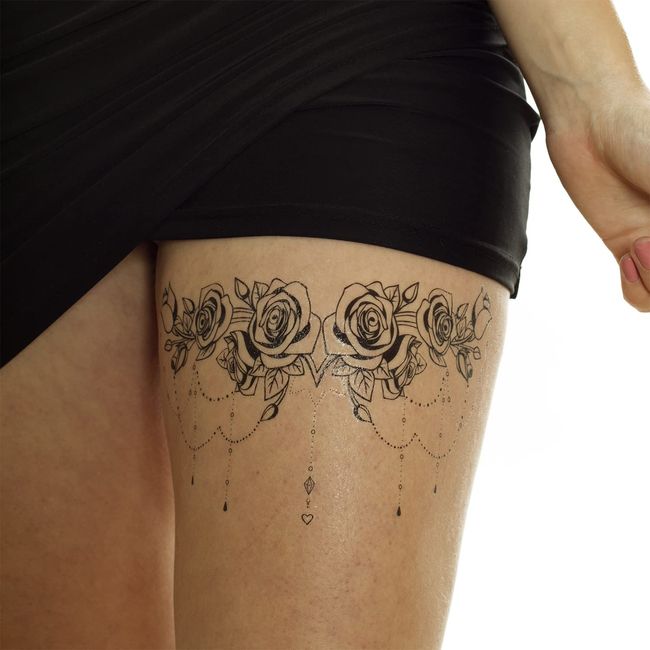 1 x Rosen Underboob Tattoo - Motiv in schwarz - Temporary Haut Tattoo - BC029 (1)