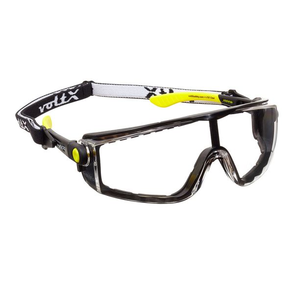 voltX 'QUAD' 4 in 1 CLEAR Lens Safety Glasses, with foam insert, removable headstrap, CE EN166f certified