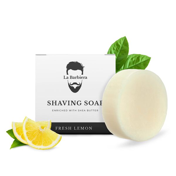 La Barbiera Solid Shaving Soap | 60g Refill Puck | Vegan and Plastic Free (Fresh Lemon)